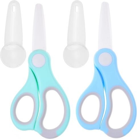 مقص طعام الأطفال من السيراميك - مقصات محمولة - قاطع طعام صحي مع غطاء غبار وحقيبة تخزين - يقطع اللحوم والدجاج والخضروات والفواكه (عبوتان) in Kuwait