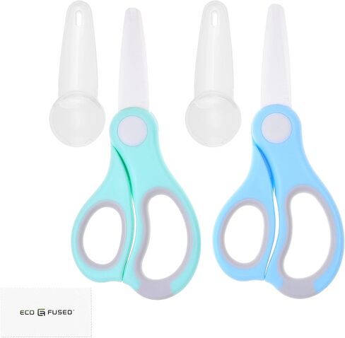 مقص طعام الأطفال من السيراميك - مقصات محمولة - قاطع طعام صحي مع غطاء غبار وحقيبة تخزين - يقطع اللحوم والدجاج والخضروات والفواكه (عبوتان) in Kuwait