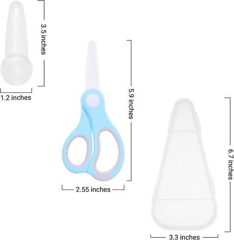 مقص طعام الأطفال من السيراميك - مقصات محمولة - قاطع طعام صحي مع غطاء غبار وحقيبة تخزين - يقطع اللحوم والدجاج والخضروات والفواكه (عبوتان) in Kuwait