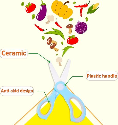 مقص طعام الأطفال من السيراميك - مقصات محمولة - قاطع طعام صحي مع غطاء غبار وحقيبة تخزين - يقطع اللحوم والدجاج والخضروات والفواكه (عبوتان) in Kuwait