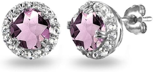 Sterling Silver Genuine, Created or Simulated Gemstone Round Halo Stud Earrings for Women in Kuwait