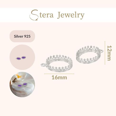 Jewelry Making Findings 925 Sterling Silver Antique Style 10 x 14 mm Bezel Oval Crown Setting for Pendants Charms or Earrings, 2 Pcs in Kuwait