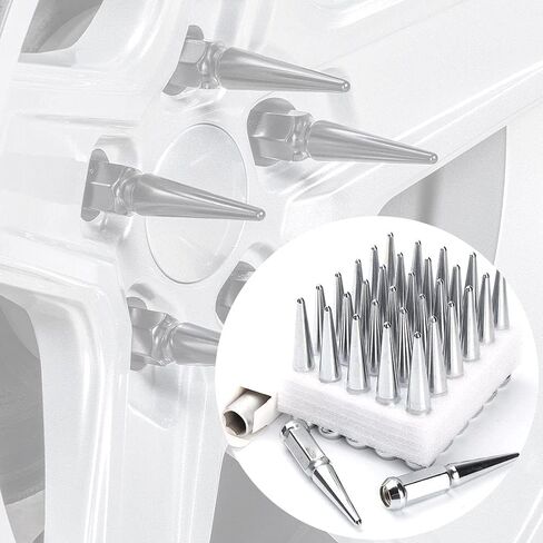 24Pcs M14x1.5 6 Inch Tall Spike Lug Nuts with 1 Socket Key Compatible with 2015-2019 Ford F150, 1999-2019 Chevrolet Silverado 1500, 1992-2019 Chevy Tahoe, 1994-2019 GMC Sierra 1500, Red in Kuwait