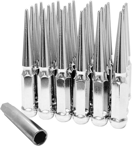 24Pcs M14x1.5 6 Inch Tall Spike Lug Nuts with 1 Socket Key Compatible with 2015-2019 Ford F150, 1999-2019 Chevrolet Silverado 1500, 1992-2019 Chevy Tahoe, 1994-2019 GMC Sierra 1500, Red in Kuwait