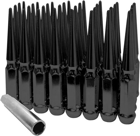 24Pcs M14x1.5 6 Inch Tall Spike Lug Nuts with 1 Socket Key Compatible with 2015-2019 Ford F150, 1999-2019 Chevrolet Silverado 1500, 1992-2019 Chevy Tahoe, 1994-2019 GMC Sierra 1500, Red in Kuwait