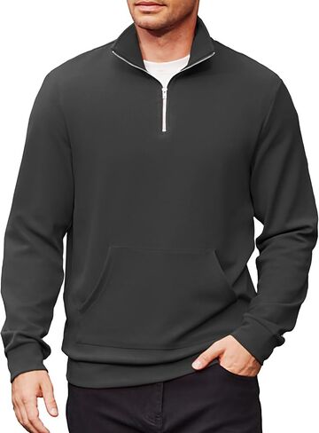 COOFANDY Mens Quarter Zip Pullover Quilted Sweatshirt Long Sleeve Mock Neck Sweater Polo Half Zip Pullover with Pocket in Saudi Arabia