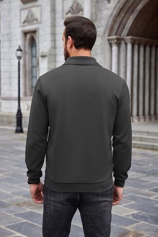 COOFANDY Mens Quarter Zip Pullover Quilted Sweatshirt Long Sleeve Mock Neck Sweater Polo Half Zip Pullover with Pocket in Saudi Arabia