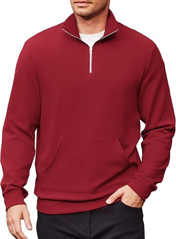 COOFANDY Mens Quarter Zip Pullover Quilted Sweatshirt Long Sleeve Mock Neck Sweater Polo Half Zip Pullover with Pocket in Kuwait