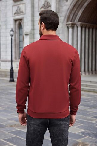 COOFANDY Mens Quarter Zip Pullover Quilted Sweatshirt Long Sleeve Mock Neck Sweater Polo Half Zip Pullover with Pocket in Kuwait