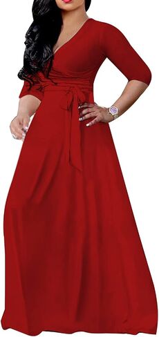 LightlyKiss Plus-Size Maxi Dresses for Women African Summer 3/4 Sleeves Beach Sundress with Pockets in Kuwait