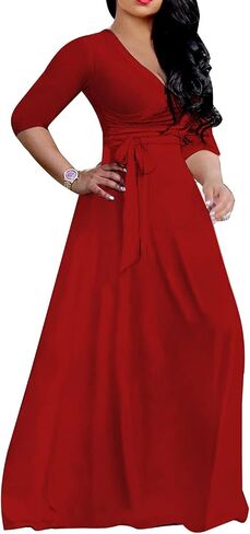 LightlyKiss Plus-Size Maxi Dresses for Women African Summer 3/4 Sleeves Beach Sundress with Pockets in Kuwait
