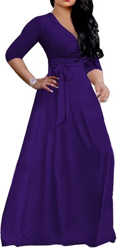 LightlyKiss Plus-Size Maxi Dresses for Women African Summer 3/4 Sleeves Beach Sundress with Pockets in Kuwait