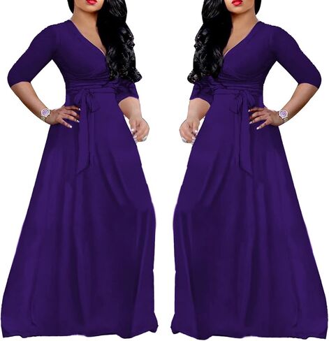 LightlyKiss Plus-Size Maxi Dresses for Women African Summer 3/4 Sleeves Beach Sundress with Pockets in Kuwait