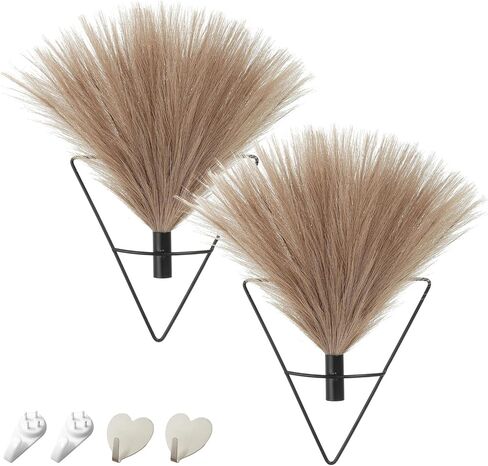 Pretty Jolly Boho Wall Decor, Triangular Wall-Mounted Metal Wall Decor, Hanging Artificial Pampas Display, Wall Art Dining room, Living Room, Bedroom, Bathroom, Plant Wall Decor 2 Pack Black in Saudi Arabia