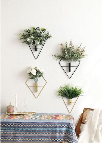 Pretty Jolly Boho Wall Decor, Triangular Wall-Mounted Metal Wall Decor, Hanging Artificial Pampas Display, Wall Art Dining room, Living Room, Bedroom, Bathroom, Plant Wall Decor 2 Pack Black in Saudi Arabia