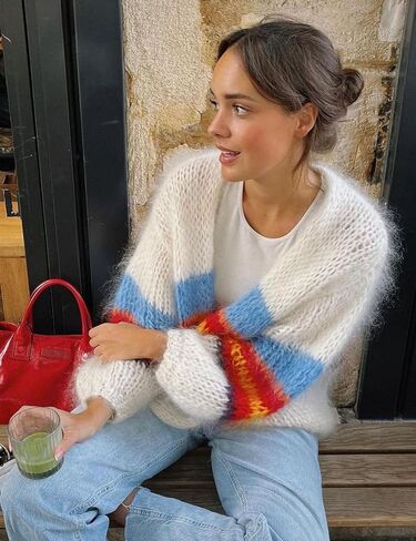 Flygo Fall Cardigans for Women 2024 Color Block Striped Cardigan Sweater Lightweight Open Front Cardigan Sweaters Tops in Saudi Arabia