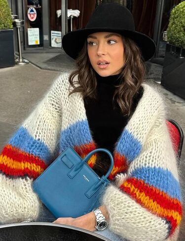 Flygo Fall Cardigans for Women 2024 Color Block Striped Cardigan Sweater Lightweight Open Front Cardigan Sweaters Tops in Saudi Arabia