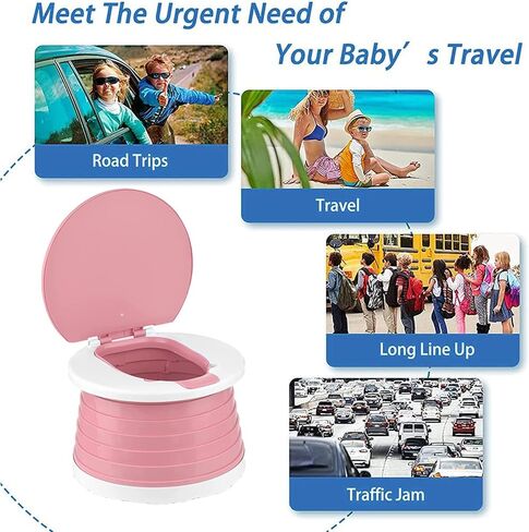 Travel Potty for Toddler, Portable and Foldable Toilet, Apply to Seat Emergency Toilet for Car, Camping, Outdoor, Indoor (grey, large) in Kuwait
