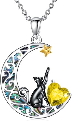 AOBOCO Sterling Silver Black Cat Necklaces for Women with 12 Birthstones Birthday Jewelry for Girlfriend Wife Daughter Mom in Kuwait