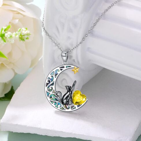AOBOCO Sterling Silver Black Cat Necklaces for Women with 12 Birthstones Birthday Jewelry for Girlfriend Wife Daughter Mom in Kuwait