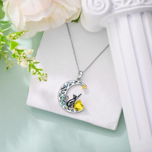 AOBOCO Sterling Silver Black Cat Necklaces for Women with 12 Birthstones Birthday Jewelry for Girlfriend Wife Daughter Mom in Kuwait