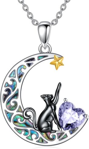AOBOCO Sterling Silver Black Cat Necklaces for Women with 12 Birthstones Birthday Jewelry for Girlfriend Wife Daughter Mom in Kuwait