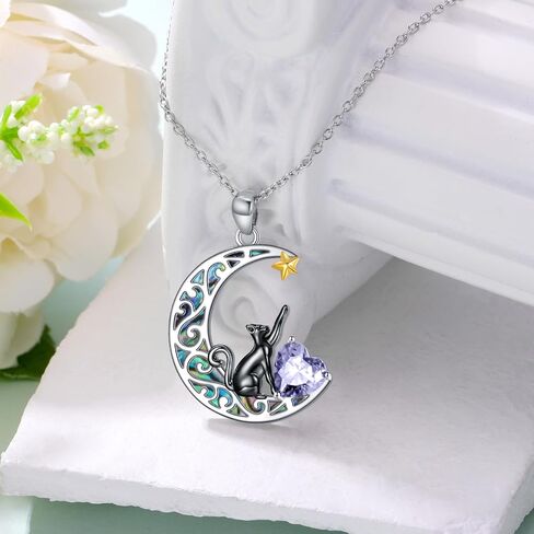 AOBOCO Sterling Silver Black Cat Necklaces for Women with 12 Birthstones Birthday Jewelry for Girlfriend Wife Daughter Mom in Kuwait