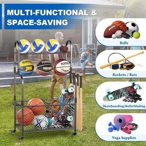 Ball Storage Rack with Elastic Cord Bottom | Sports Equipment Organizer | Easy-Access Ball Rack for Kids | Indoor and Outdoor Ball Rack for Home, School, Yard, Gym in Saudi Arabia