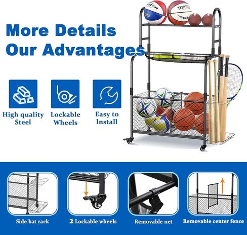 Ball Storage Rack with Elastic Cord Bottom | Sports Equipment Organizer | Easy-Access Ball Rack for Kids | Indoor and Outdoor Ball Rack for Home, School, Yard, Gym in Saudi Arabia