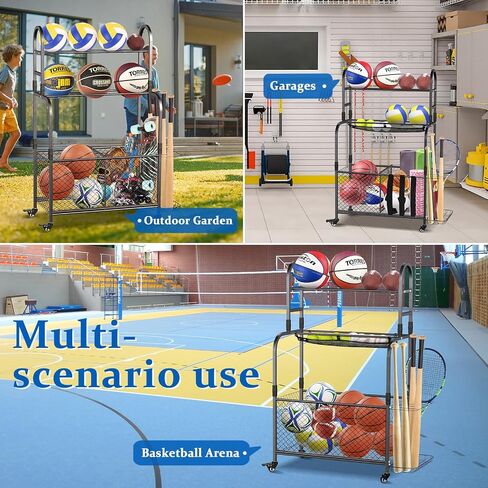 Ball Storage Rack with Elastic Cord Bottom | Sports Equipment Organizer | Easy-Access Ball Rack for Kids | Indoor and Outdoor Ball Rack for Home, School, Yard, Gym in Saudi Arabia