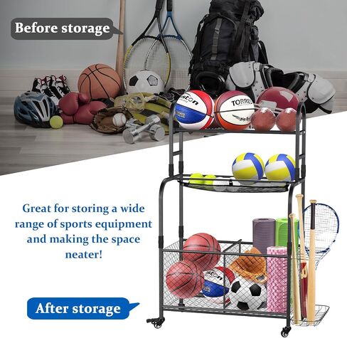 Ball Storage Rack with Elastic Cord Bottom | Sports Equipment Organizer | Easy-Access Ball Rack for Kids | Indoor and Outdoor Ball Rack for Home, School, Yard, Gym in Saudi Arabia