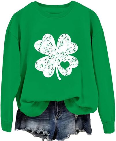 St Patricks Day Sweatshirt, Crewneck Shamrock Sweatshirt Long Sleeve Irish Lucky Four Clover Sweatshirt For Women in Saudi Arabia