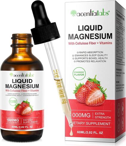 Magnesium Glycinate Liquid,Liquid Magnesium 1000Mg, Magnesium Drops,Liquid Magnesium Supplement,with Cellulose Fiber, Vitamin B6, C, D, Zinc, Digestive Health,Promotes Relaxation,No Sugar,2 Fl Oz in Saudi Arabia