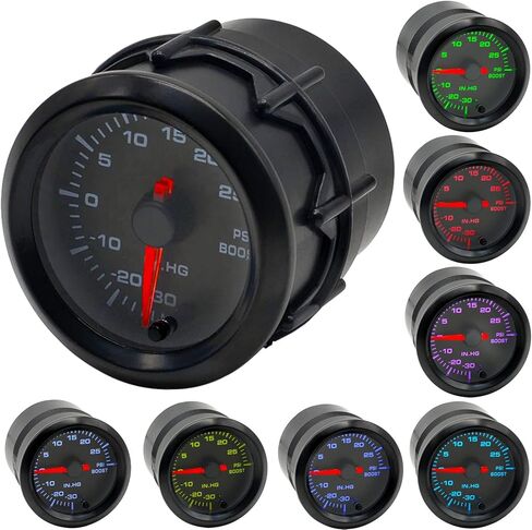 2-1/16 بوصة 52 مم مجموعة قياس التربو/الفراغ 30 رطل لكل بوصة مربعة مؤشر 7 ألوان وشاشة LED مناسبة لشاحنة السيارة بقرص أسود - عدسة شفافة in Kuwait