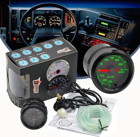 2-1/16 بوصة 52 مم مجموعة قياس التربو/الفراغ 30 رطل لكل بوصة مربعة مؤشر 7 ألوان وشاشة LED مناسبة لشاحنة السيارة بقرص أسود - عدسة شفافة in Kuwait