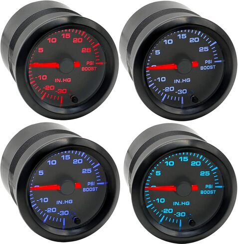 2-1/16 بوصة 52 مم مجموعة قياس التربو/الفراغ 30 رطل لكل بوصة مربعة مؤشر 7 ألوان وشاشة LED مناسبة لشاحنة السيارة بقرص أسود - عدسة شفافة in Kuwait