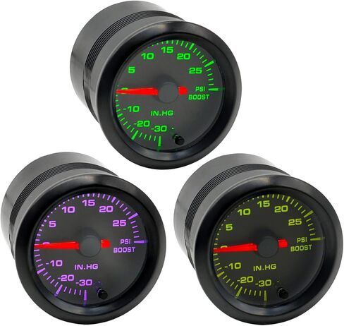 2-1/16 بوصة 52 مم مجموعة قياس التربو/الفراغ 30 رطل لكل بوصة مربعة مؤشر 7 ألوان وشاشة LED مناسبة لشاحنة السيارة بقرص أسود - عدسة شفافة in Kuwait