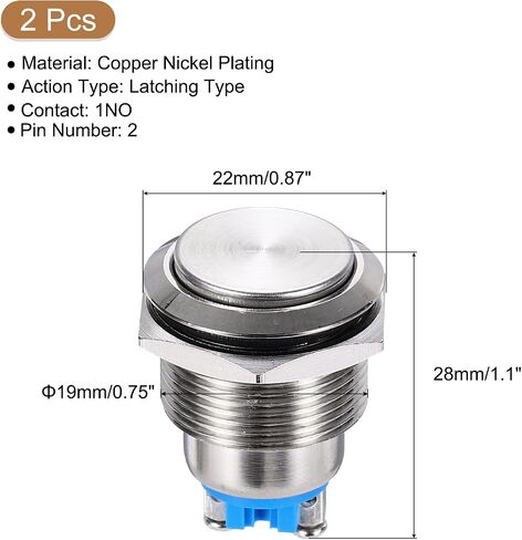 uxcell Latching Metal Push Button Switch 16mm Mounting Dia 1NO Silver LED Light, High Head, 2pcs in Saudi Arabia