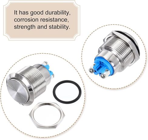 uxcell Latching Metal Push Button Switch 16mm Mounting Dia 1NO Silver LED Light, High Head, 2pcs in Saudi Arabia