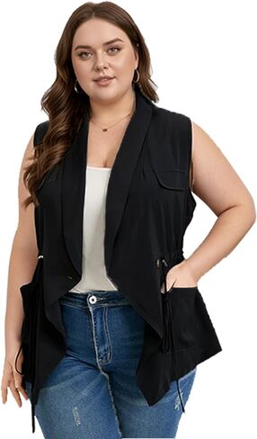 Women's Plus Size Vest Sleeveless Casual Long Cardigan Vests in Saudi Arabia