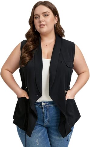 Women's Plus Size Vest Sleeveless Casual Long Cardigan Vests in Saudi Arabia