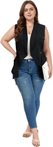 Women's Plus Size Vest Sleeveless Casual Long Cardigan Vests in Saudi Arabia
