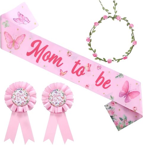 Pink Jungle Theme Baby Shower Decorations, Safari Jungle Animals Mom to Be Sash Dad to Be Corsage Pins, Wild Animal Gender Reveal Party Maternity Sets Pregnant Keepsake Prop Supplies in Kuwait
