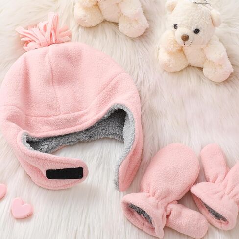 Geyoga Toddler Baby Winter Hat Mitten Set with Baby Unisex Cozy Fleece and Faux Sherpa Booties for 12 Month to18 Month in Saudi Arabia