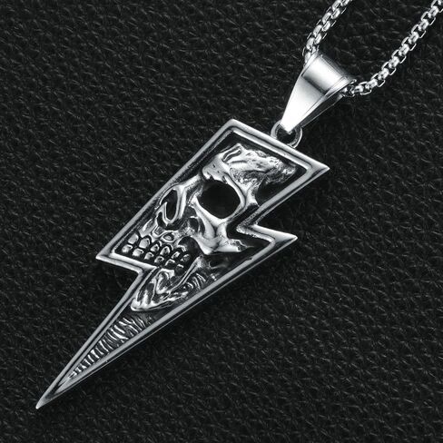 الجمجمة البرق قلادة 316L الفولاذ المقاوم للصدأ البرق قلادة خمر الجمجمة قلادة مجوهرات هدايا عيد الميلاد للرجال in Kuwait