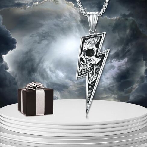 الجمجمة البرق قلادة 316L الفولاذ المقاوم للصدأ البرق قلادة خمر الجمجمة قلادة مجوهرات هدايا عيد الميلاد للرجال in Kuwait