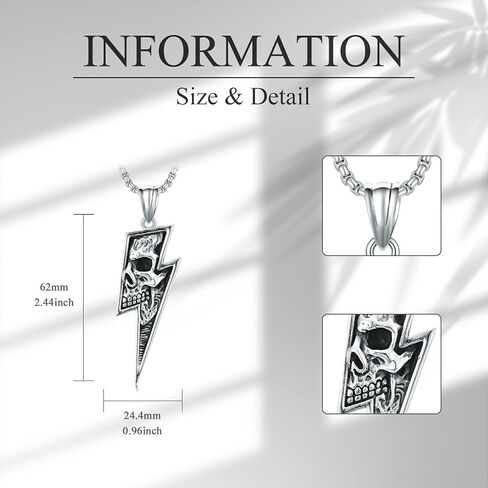 الجمجمة البرق قلادة 316L الفولاذ المقاوم للصدأ البرق قلادة خمر الجمجمة قلادة مجوهرات هدايا عيد الميلاد للرجال in Kuwait