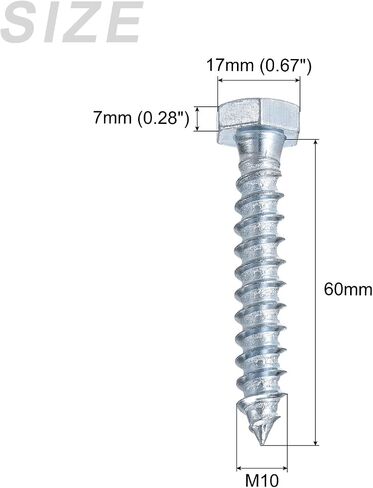 METALLIXITY Hex Lag Screws (M8x60mm)25Pcs, Carbon Steel Self-Tapping Wood Bolts - for Household Applications in Saudi Arabia