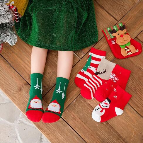 5 Pairs Christmas Socks Children Xmas Socks Crew Cotton Socks for 1-3/3-5/6-8/9-12 Children Toddlers Boys Girls in Kuwait