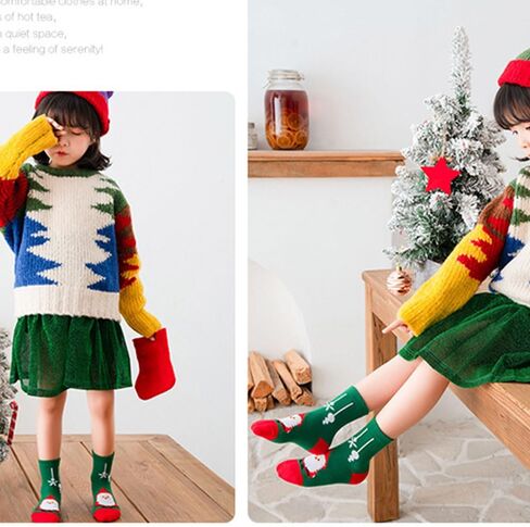 5 Pairs Christmas Socks Children Xmas Socks Crew Cotton Socks for 1-3/3-5/6-8/9-12 Children Toddlers Boys Girls in Kuwait